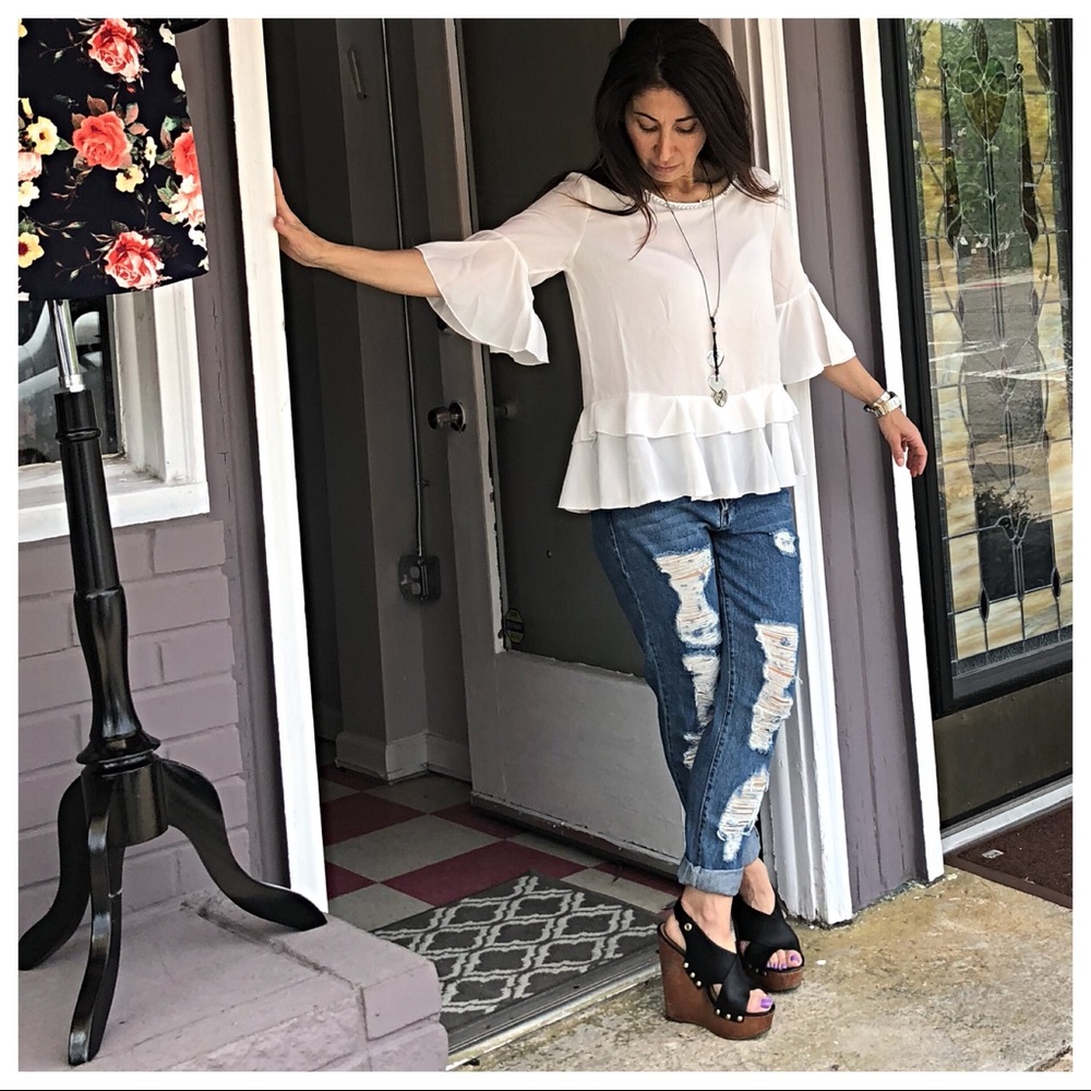 PARIS layered bell sleeves pearl trim blouse - Picture 4 of 8